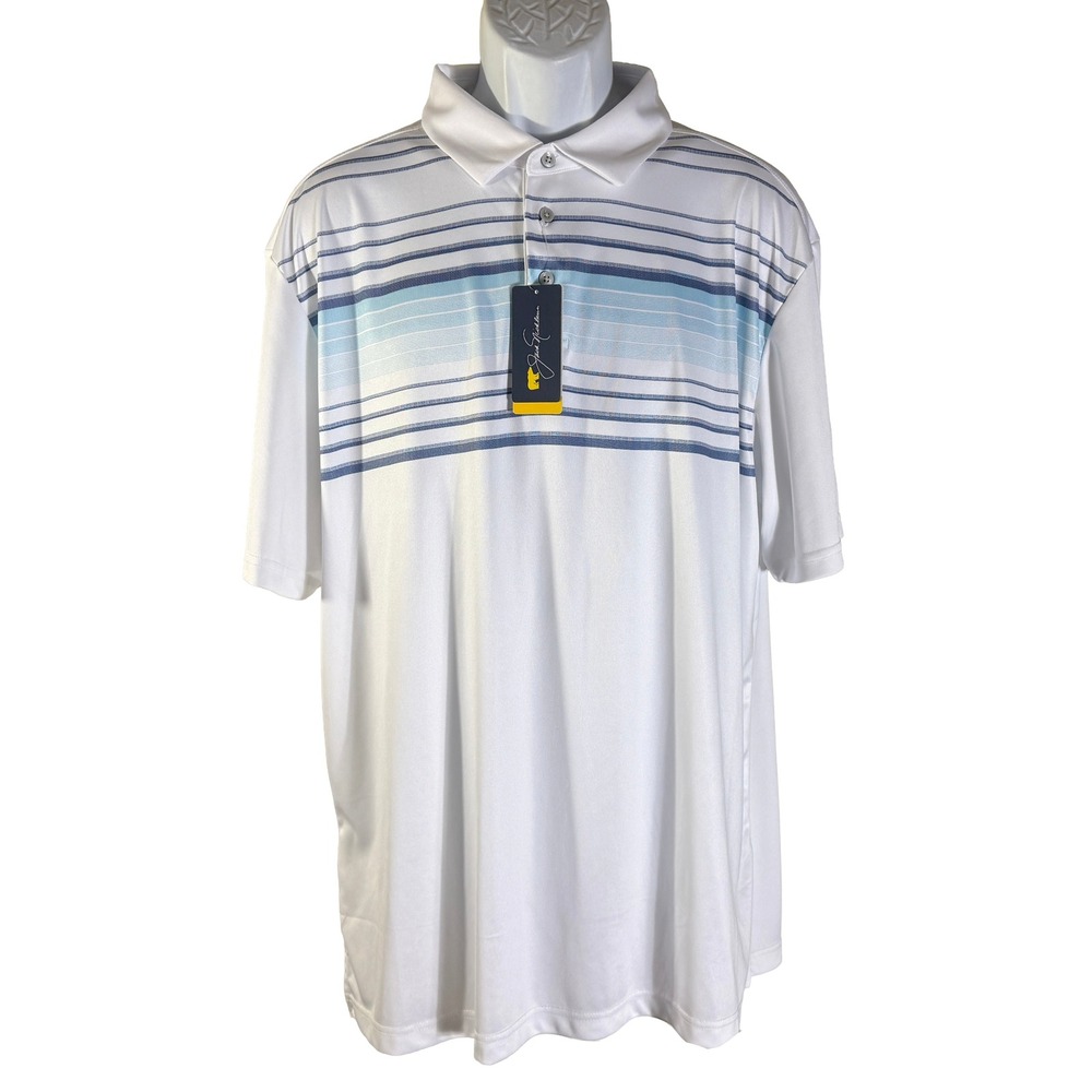 Jack Nicklaus Polo Shirt Mens XL White Blue Striped Short Sleeve Golf Top NEW